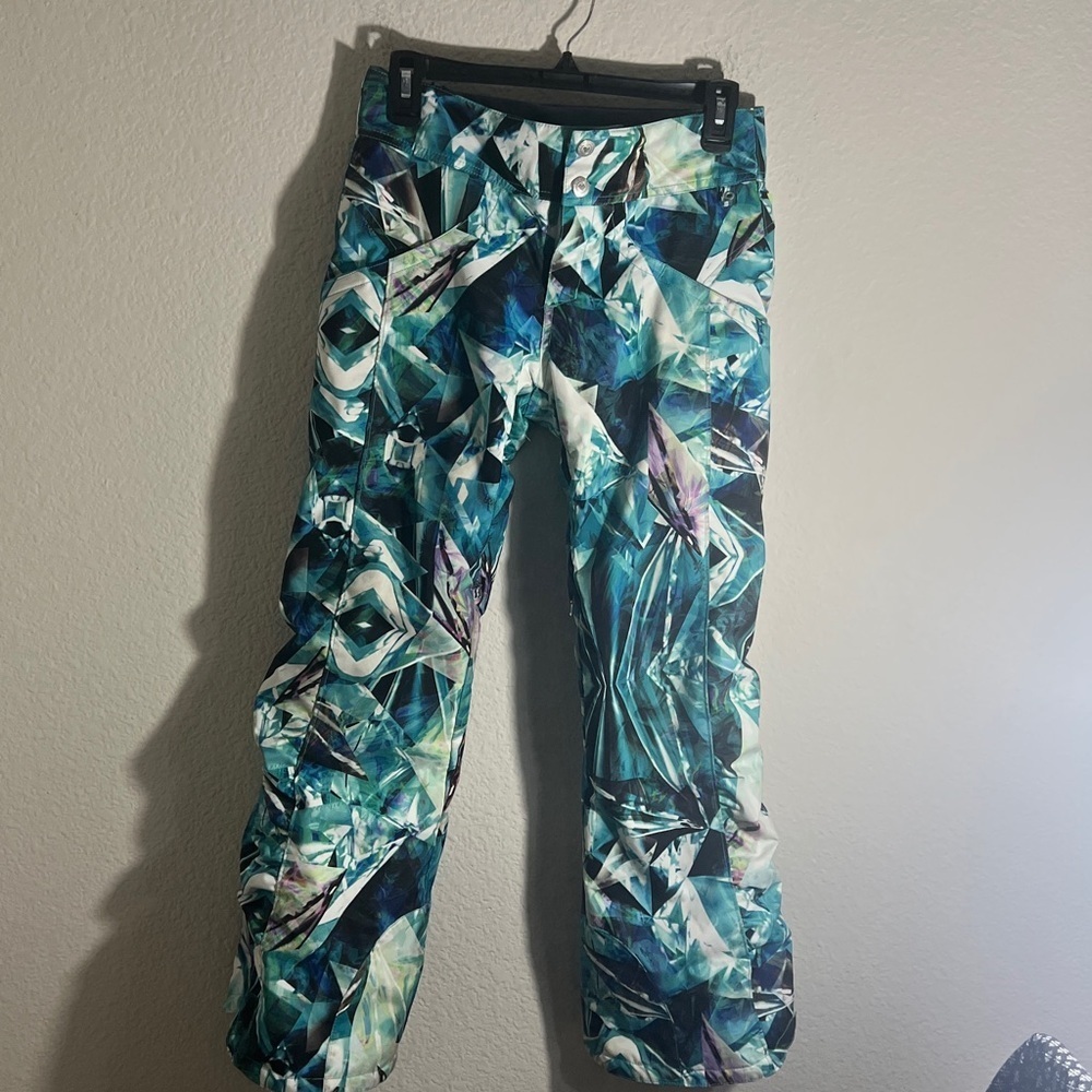 Obermeyer Printed Ski Pants Purple Blue Green girl’s Sz M snow winter outdoor - Picture 2 of 9